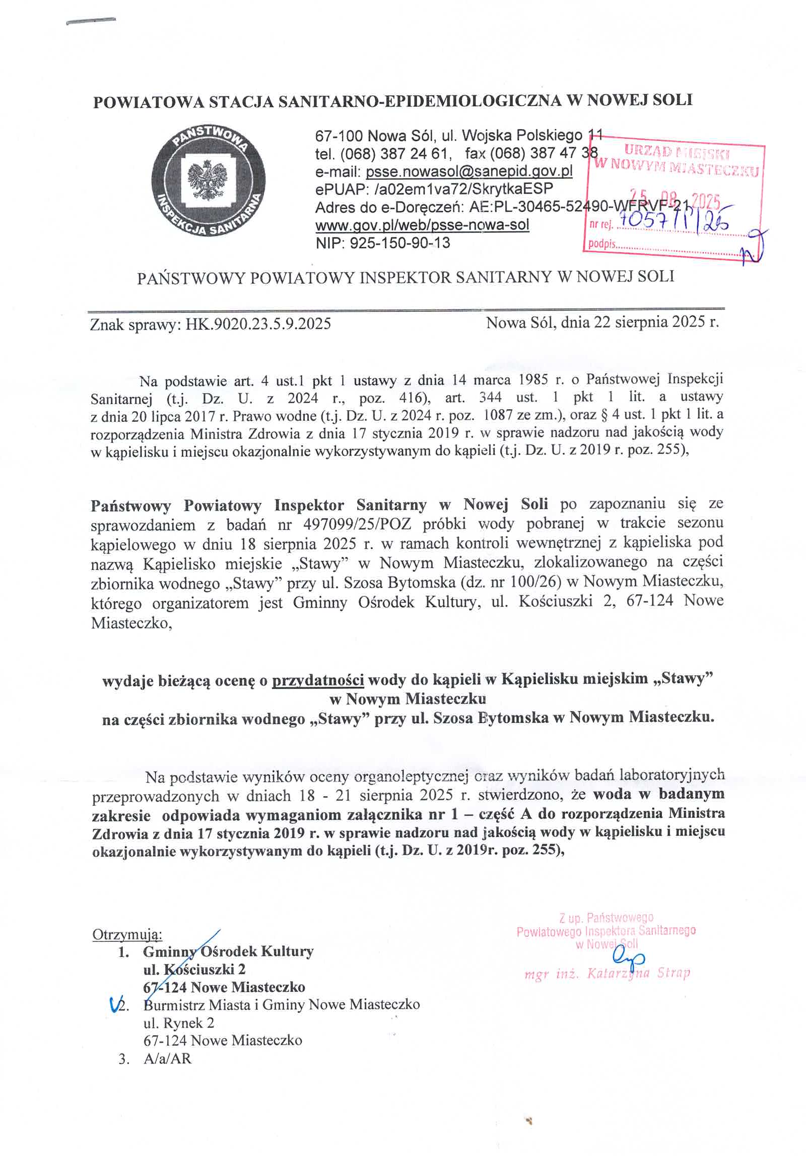 tresc komunikatu sanepid jakosc wody stawy ok